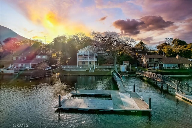 view of dock with a water view