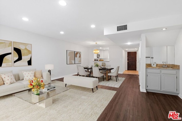 living room with sink and wood-type flooring