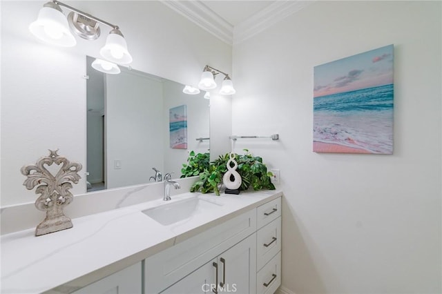 bathroom with vanity and crown molding