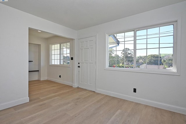 foyer with plenty of natural light and light hardwood / wood-style floors