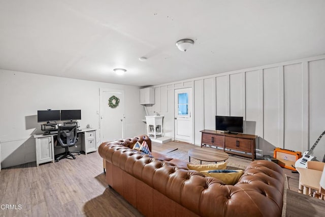 living room with light wood-type flooring