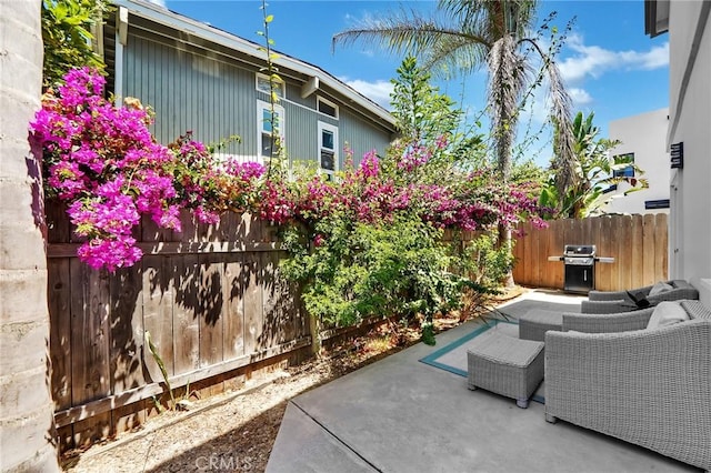 view of patio with area for grilling and outdoor lounge area