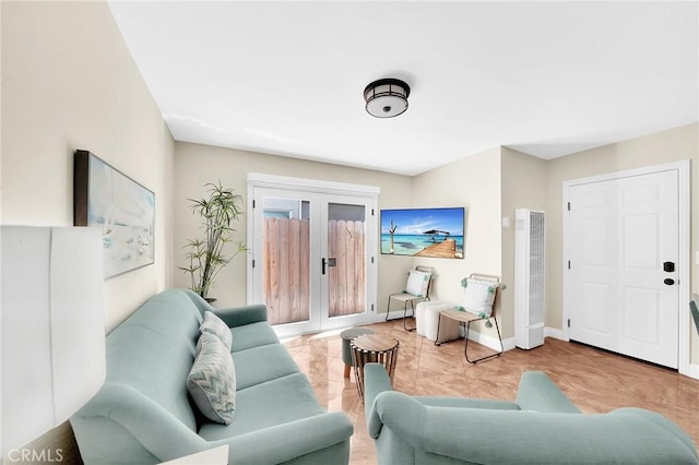 living room featuring french doors