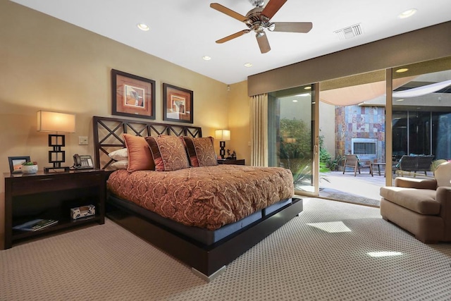 bedroom with carpet flooring and access to exterior