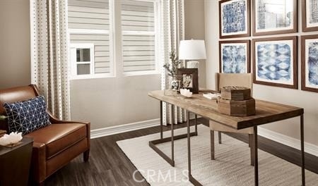 home office featuring dark hardwood / wood-style floors