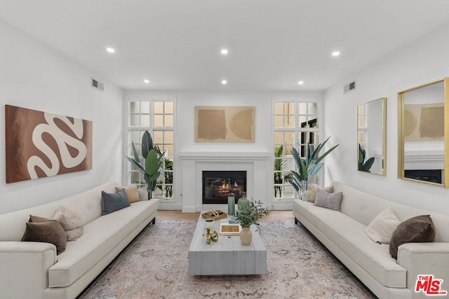 living room featuring plenty of natural light and light wood-type flooring