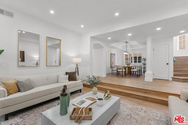 living room featuring light wood-type flooring