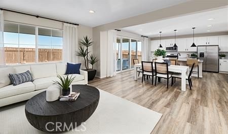 living room with light hardwood / wood-style flooring