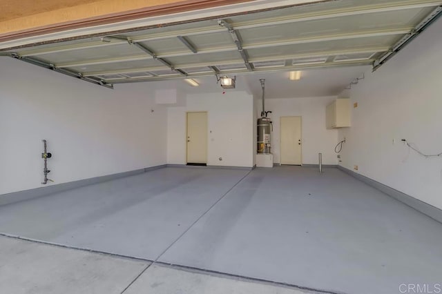 garage with a garage door opener and gas water heater