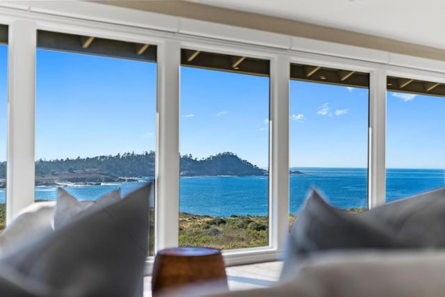 doorway to outside with a water view