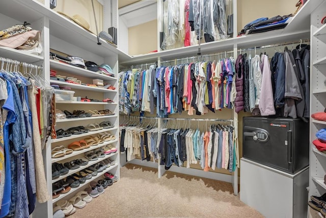 walk in closet with carpet