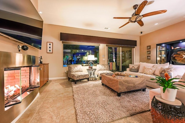 living room with ceiling fan