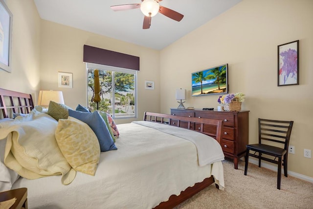 bedroom featuring light colored carpet and ceiling fan