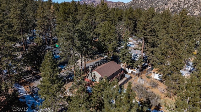 birds eye view of property with a mountain view and a view of trees