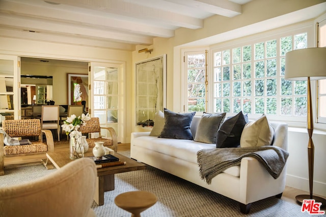 sunroom / solarium with beam ceiling