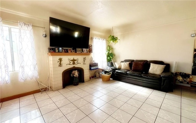 living room featuring light tile patterned floors