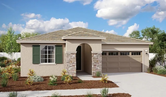 prairie-style house featuring a garage