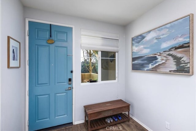 foyer entrance with dark hardwood / wood-style flooring