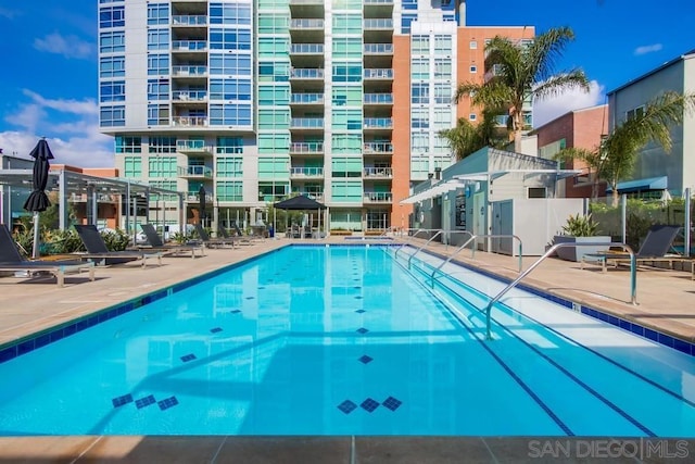 view of pool featuring a patio