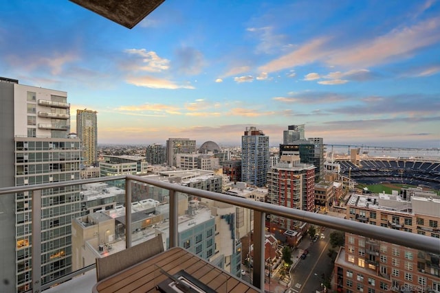 view of balcony at dusk