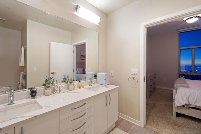 bathroom featuring hardwood / wood-style flooring and vanity