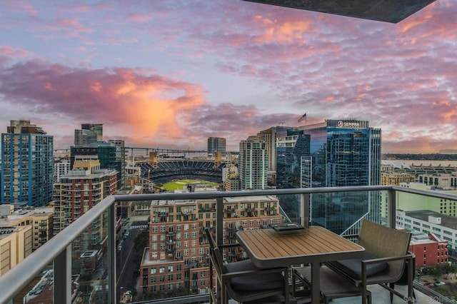 balcony at dusk with a water view