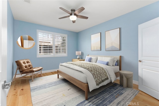 bedroom featuring ceiling fan and wood-type flooring