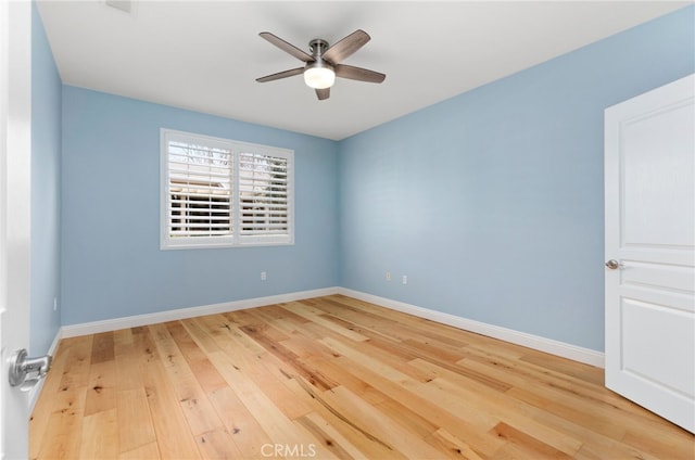 empty room featuring wood-type flooring and ceiling fan