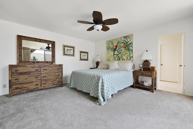 bedroom featuring carpet floors and ceiling fan