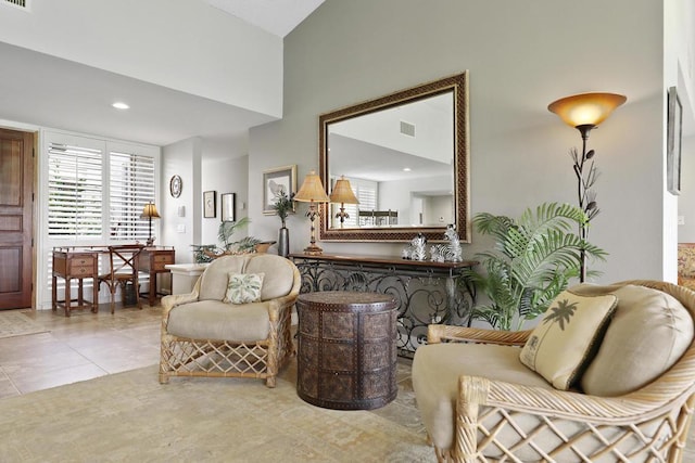 sitting room with light tile patterned flooring