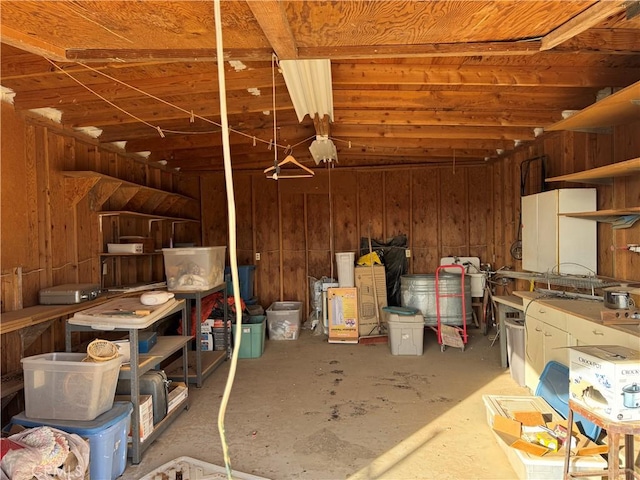 interior space featuring wood walls