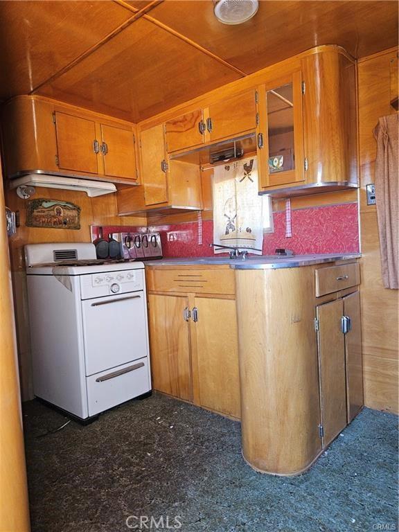 kitchen with white stove