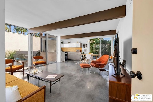 sunroom with beam ceiling