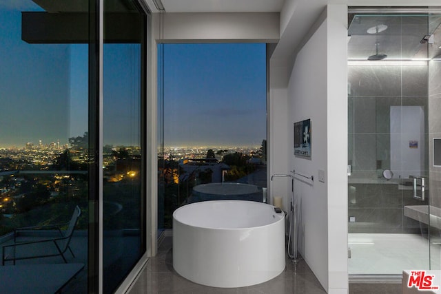 bathroom with separate shower and tub