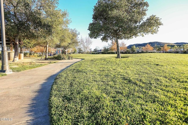 view of yard featuring a mountain view