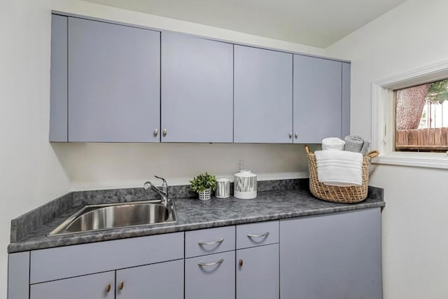 kitchen with gray cabinets and sink