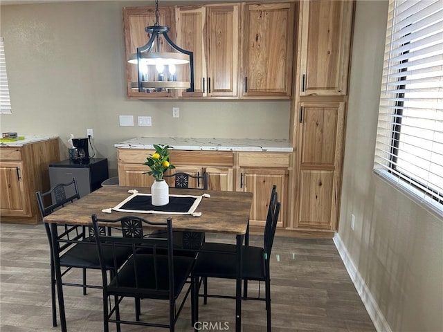 dining area with dark wood-style floors, a wealth of natural light, and baseboards