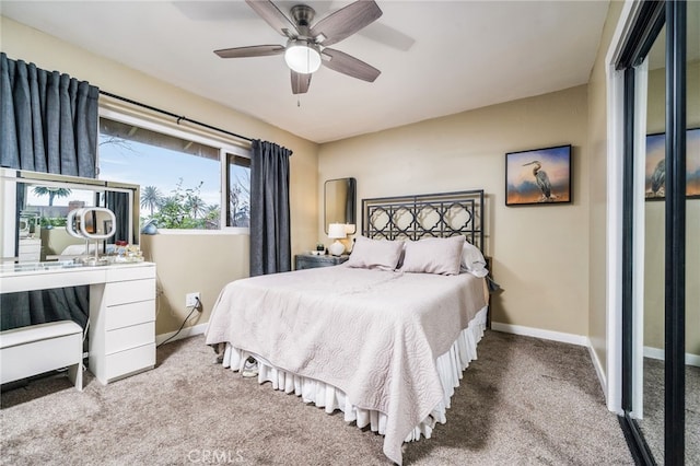 bedroom with carpet flooring and ceiling fan