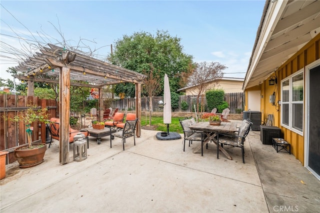 view of patio with a pergola and outdoor lounge area