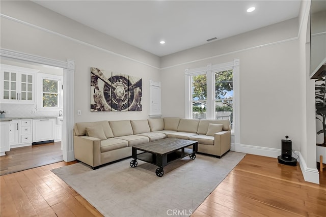 living room with light wood-type flooring