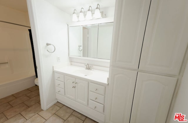 bathroom with vanity, tile patterned flooring, and toilet