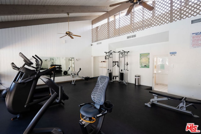 exercise room featuring ceiling fan