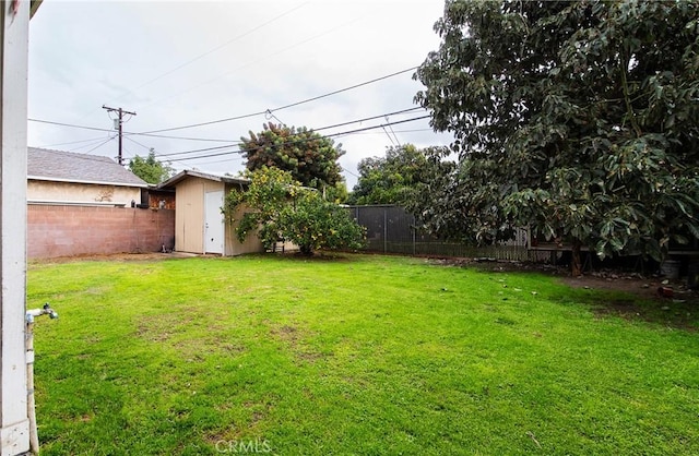 view of yard featuring a storage shed