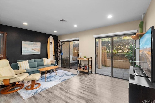 living room featuring light wood-type flooring