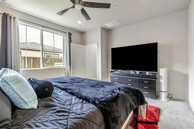 bedroom with carpet and ceiling fan