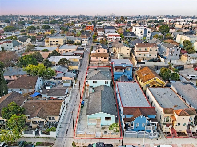 view of aerial view at dusk