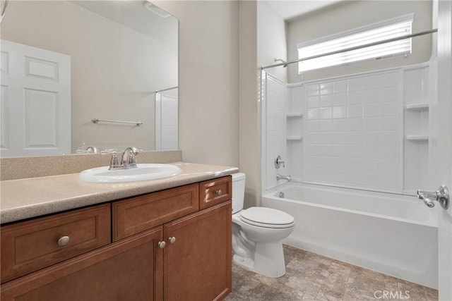 full bathroom with vanity, bathing tub / shower combination, and toilet