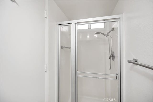 bathroom featuring a shower with shower door