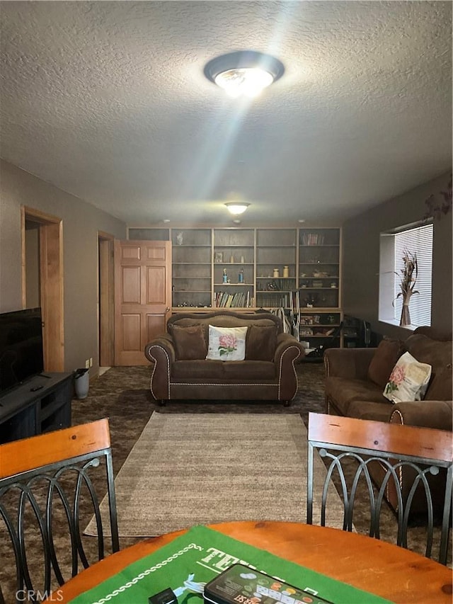 living room featuring a textured ceiling