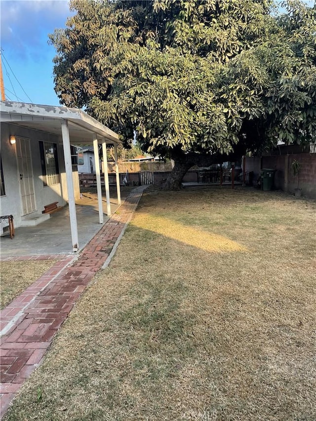 view of yard with a patio area